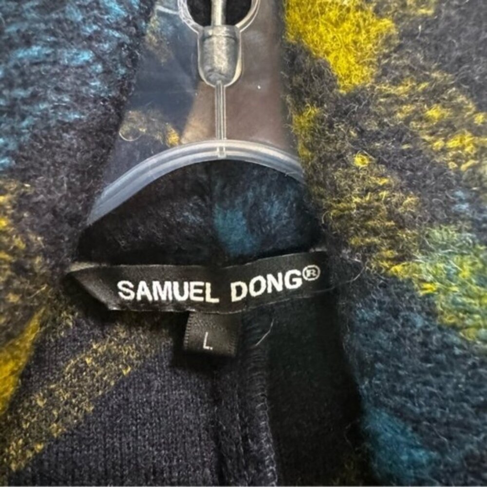 Samuel Dong Wool Check Fringe Wrap Coat Shawl Pockets Tartan Poncho Oversized L - Picture 12 of 16